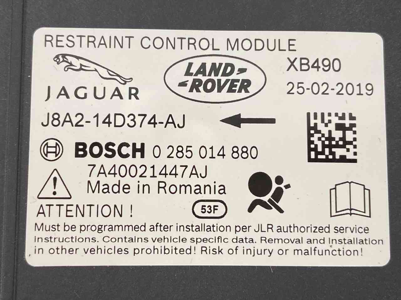 LR136526 Airbag Control Unit for Range Rover Velar L560 (2018-) Used cost 195 € in stock 1 pcs.
