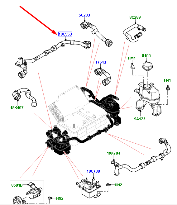 104123540 Hose for the water pump of Range Rover Sport L461 (2023-) Used cost € in stock 1 pcs.