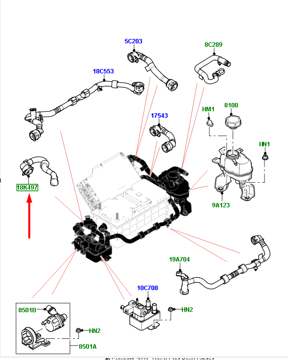 LR185289 Cooling system hose for Range Rover Sport L461 (2023-) Used cost € in stock 1 pcs.